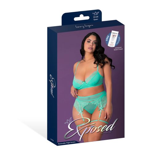Magic Silk Caribbean Crush Demi Bra & Thong With Garter Set Aqua Glow Queen Size - Image 7