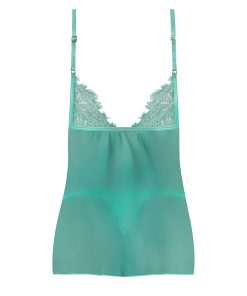 Magic Silk Caribbean Crush Flutter Babydoll & Thong Set Aqua Glow Queen Size