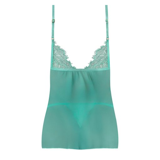 Magic Silk Caribbean Crush Flutter Babydoll & Thong Set Aqua Glow Queen Size - Image 6