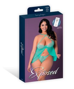 Magic Silk Caribbean Crush Flutter Babydoll & Thong Set Aqua Glow Queen Size