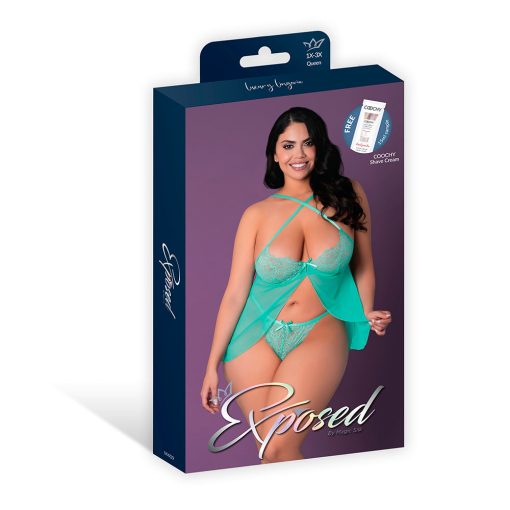 Magic Silk Caribbean Crush Flutter Babydoll & Thong Set Aqua Glow Queen Size - Image 7