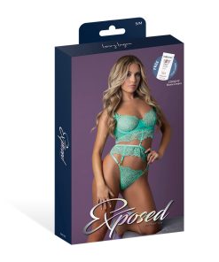 Magic Silk Caribbean Crush Demi Longline Bra & Panty With Flounce Aqua Glow S/M