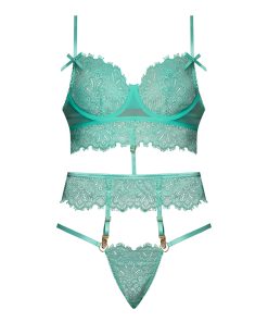 Magic Silk Caribbean Crush Demi Longline Bra & Panty With Flounce Aqua Glow L/Xl