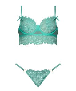 Magic Silk Caribbean Crush Demi Longline Bra & Panty With Flounce Aqua Glow L/Xl