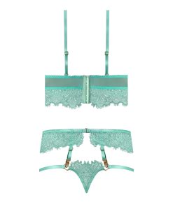 Magic Silk Caribbean Crush Demi Longline Bra & Panty With Flounce Aqua Glow L/Xl