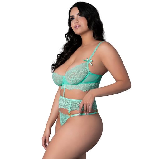 Magic Silk Caribbean Crush Demi Longline Bra & Panty With Flounce Aqua Glow Queen Size - Image 3