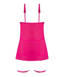 Magic Silk Pink Kink Cupless Babydoll, Harness Panty & Garter Cuffs Pink Glow L/Xl
