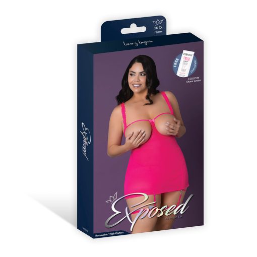 Magic Silk Pink Kink Cupless Babydoll, Harness Panty & Garter Cuffs Pink Glow Queen Size - Image 7