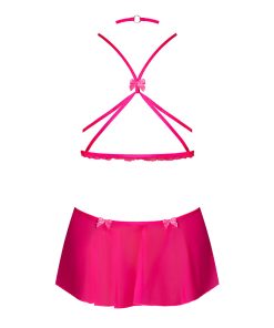 Magic Silk Pink Kink Harness Top, Open Crotch Skirt Panty & Choker Pink Glow L/Xl
