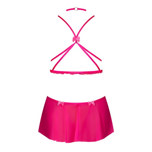Magic Silk Pink Kink Harness Top, Open Crotch Skirt Panty & Choker Pink Glow L/Xl - Image 3