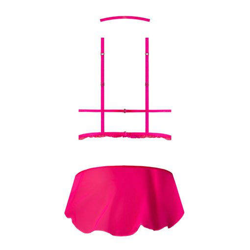 Magic Silk Pink Kink Harness Top, Open Crotch Skirt Panty & Choker Pink Glow Queen Size - Image 6