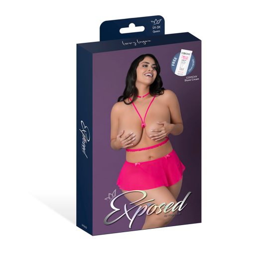 Magic Silk Pink Kink Harness Top, Open Crotch Skirt Panty & Choker Pink Glow Queen Size - Image 7