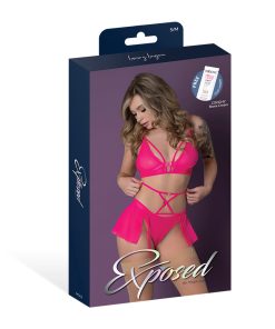 Magic Silk Pink Kink Bralette, High Leg Panty & Garter Skirt Set Pink Glow S/M