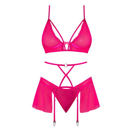 Magic Silk Pink Kink Bralette, High Leg Panty & Garter Skirt Set Pink Glow L/Xl - Image 4