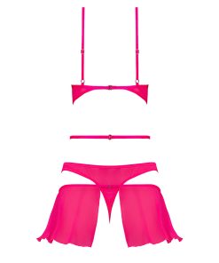 Magic Silk Pink Kink Bralette, High Leg Panty & Garter Skirt Set Pink Glow L/Xl
