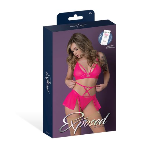 Magic Silk Pink Kink Bralette, High Leg Panty & Garter Skirt Set Pink Glow L/Xl - Image 6