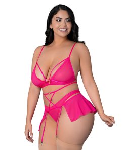 High Leg Panty & Garter Skirt Set Pink Glow Queen Size