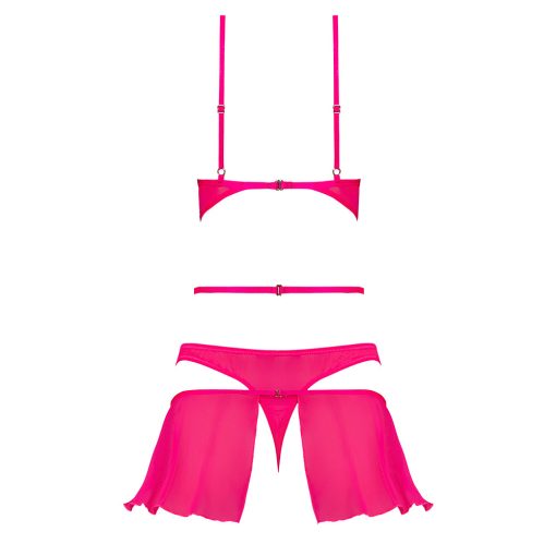 Magic Silk Pink Kink Bralette, High Leg Panty & Garter Skirt Set Pink Glow Queen Size - Image 6