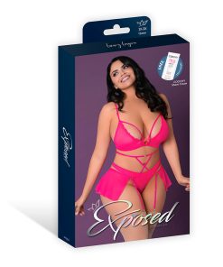Magic Silk Pink Kink Bralette, High Leg Panty & Garter Skirt Set Pink Glow Queen Size