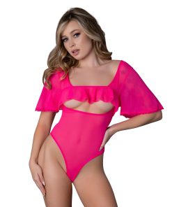Magic Silk Pink Kink Flutter Sleeve Teddy Pink Glow L/Xl