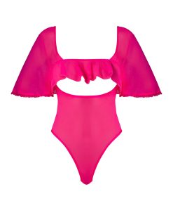 Magic Silk Pink Kink Flutter Sleeve Teddy Pink Glow Queen Size
