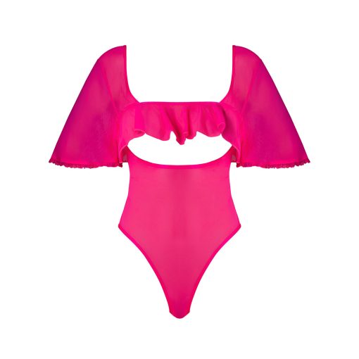 Magic Silk Pink Kink Flutter Sleeve Teddy Pink Glow Queen Size - Image 5