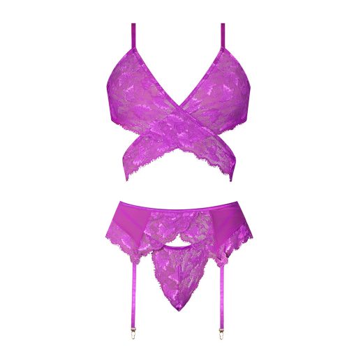 Magic Silk Butterfly Fantasies Bra, Garter & Thong Set Neon Purple Queen Size - Image 4