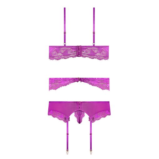 Magic Silk Butterfly Fantasies Bra, Garter & Thong Set Neon Purple Queen Size - Image 5
