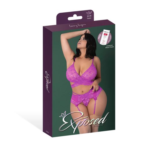 Magic Silk Butterfly Fantasies Bra, Garter & Thong Set Neon Purple Queen Size - Image 6