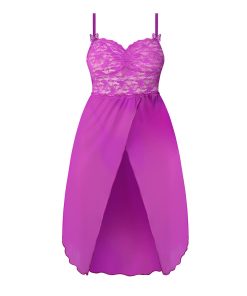 Magic Silk Butterfly Fantasies Gown & Thong Set Neon Purple S/M