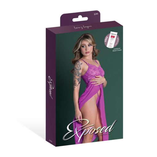 Magic Silk Butterfly Fantasies Gown & Thong Set Neon Purple S/M - Image 6