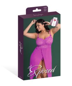 Magic Silk Butterfly Fantasies Gown & Thong Set Neon Purple Queen Size