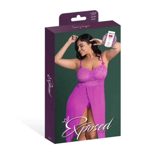 Magic Silk Butterfly Fantasies Gown & Thong Set Neon Purple Queen Size - Image 7