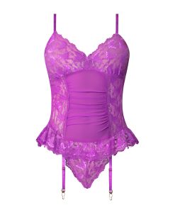 Magic Silk Butterfly Fantasies Basque & Cheeky Panty Set Neon Purple S/M