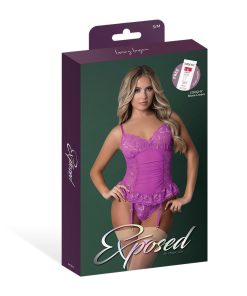 Magic Silk Butterfly Fantasies Basque & Cheeky Panty Set Neon Purple L/Xl