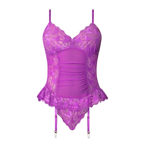 Magic Silk Butterfly Fantasies Basque & Cheeky Panty Set Neon Purple Queen Size - Image 5