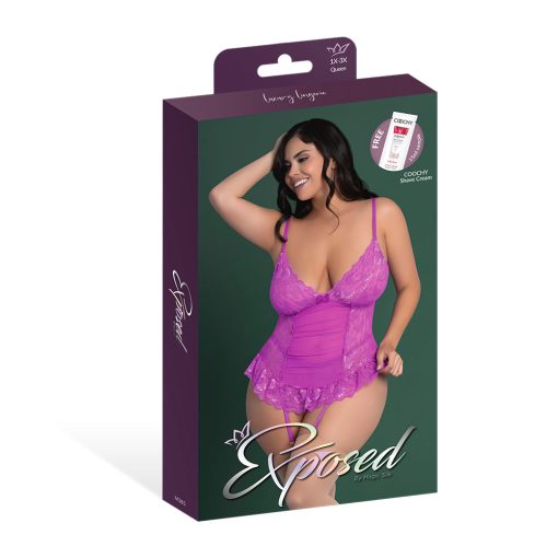 Magic Silk Butterfly Fantasies Basque & Cheeky Panty Set Neon Purple Queen Size - Image 7
