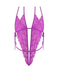 Magic Silk Butterfly Fantasies Peek-A-Boo & Crotchless Teddy Neon Purple S/M