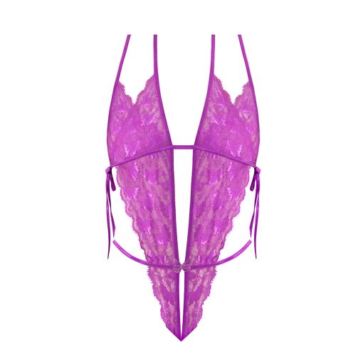 Magic Silk Butterfly Fantasies Peek-A-Boo & Crotchless Teddy Neon Purple S/M - Image 3