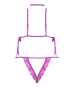 Magic Silk Butterfly Fantasies Peek-A-Boo & Crotchless Teddy Neon Purple S/M