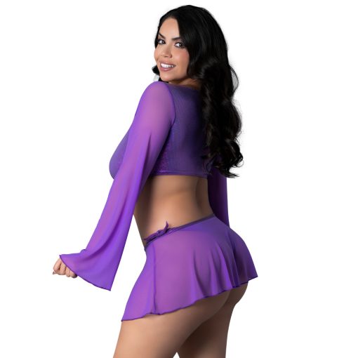Mini Skirt & Tie Side Thong Purple Disco Queen Size