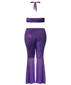 Magic Silk Glimmer Wrap Halter & Flair Pant Set Purple Disco S/M
