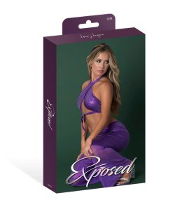 Magic Silk Glimmer Wrap Halter & Flair Pant Set Purple Disco S/M