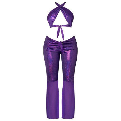 Magic Silk Glimmer Wrap Halter & Flair Pant Set Purple Disco L/Xl - Image 7