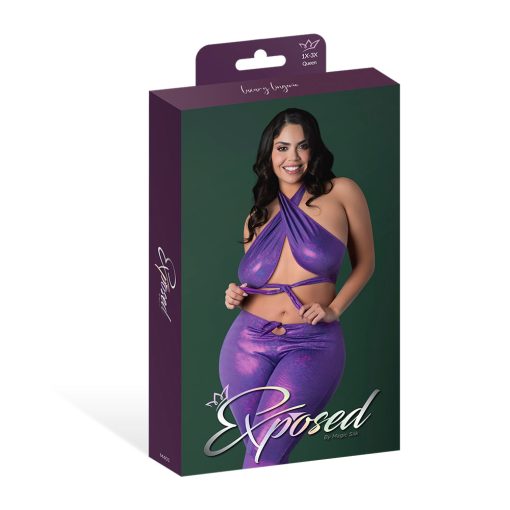 Magic Silk Glimmer Wrap Halter & Flair Pant Set Purple Disco Queen Size - Image 9