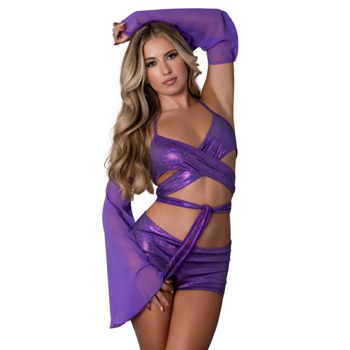 Booty Shorts & Sleeve Set Purple Disco S/M