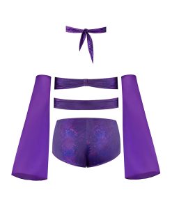 Magic Silk Glimmer Wrap Bralette, Booty Shorts & Sleeve Set Purple Disco S/M