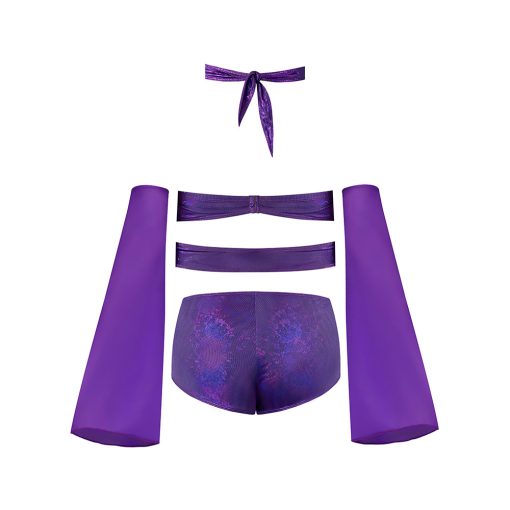 Magic Silk Glimmer Wrap Bralette, Booty Shorts & Sleeve Set Purple Disco L/Xl - Image 6