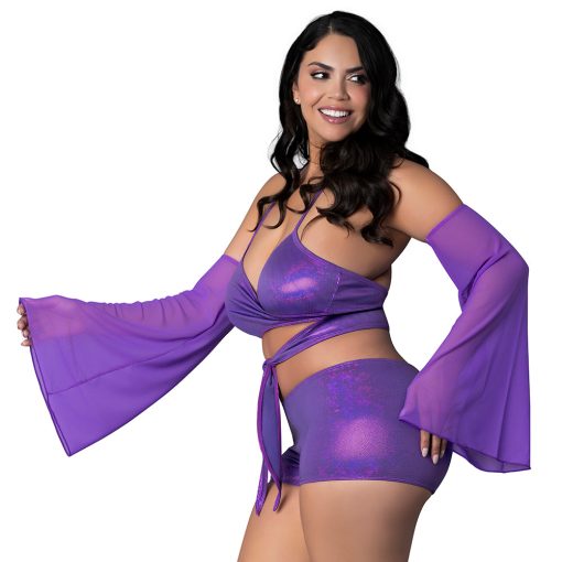 Booty Shorts & Sleeve Set Purple Disco Queen Size