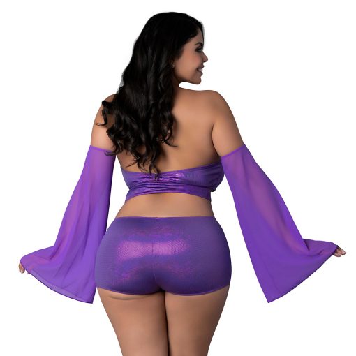 Magic Silk Glimmer Wrap Bralette, Booty Shorts & Sleeve Set Purple Disco Queen Size - Image 3